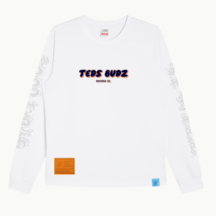 White Long Sleeve - Navy & Orange